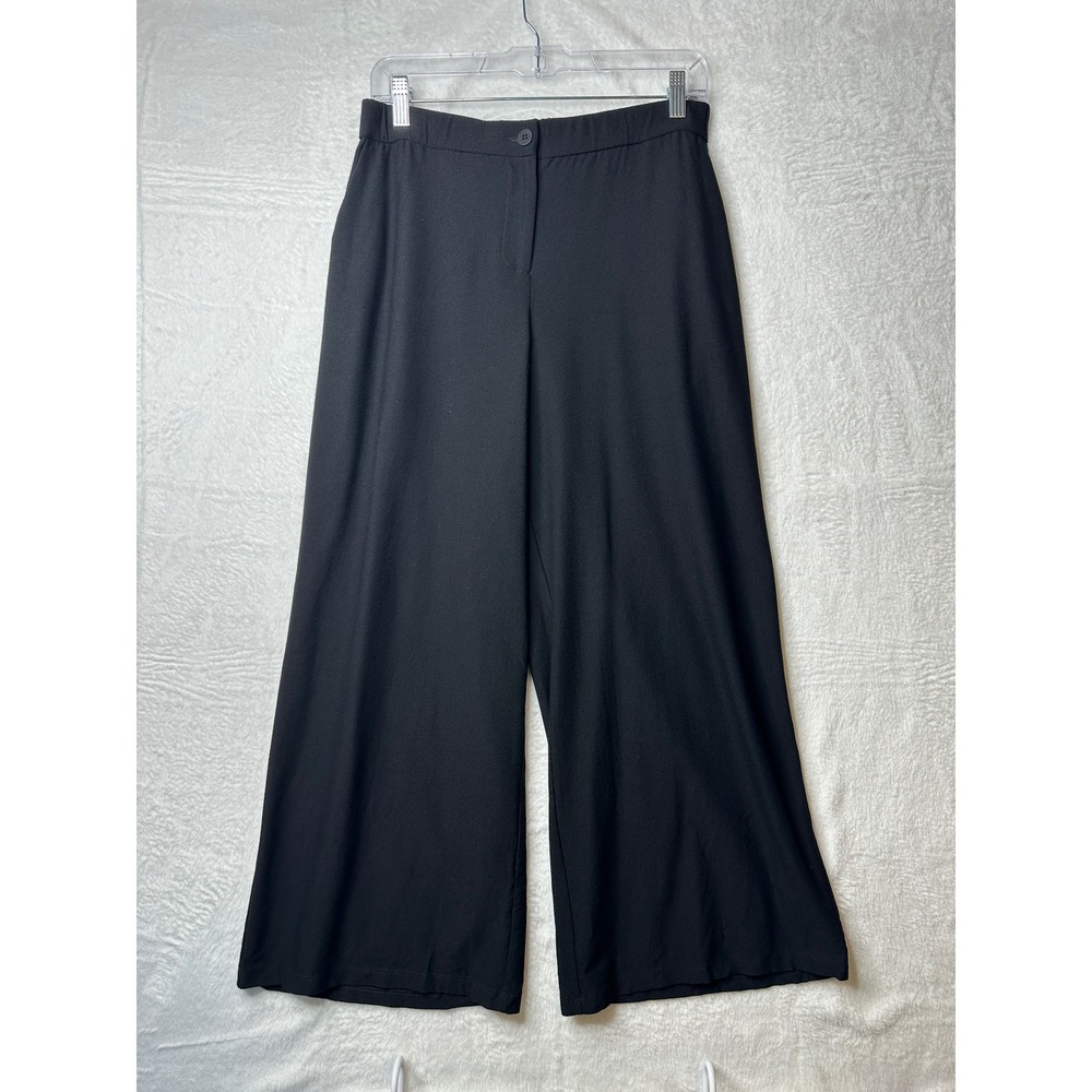 Eileen Fisher Pants Womens PM Black Wide Leg Elastic Back Crepe Pocket